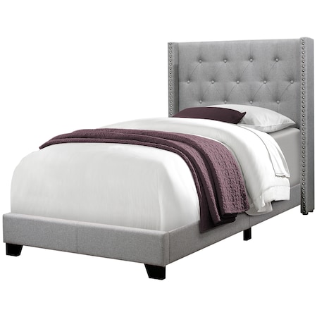 Monarch Specialties Bed, Twin Size, Platform, Teen, Frame, Upholstered, Velvet, Wood Legs, Grey, Transitional I 5984T
